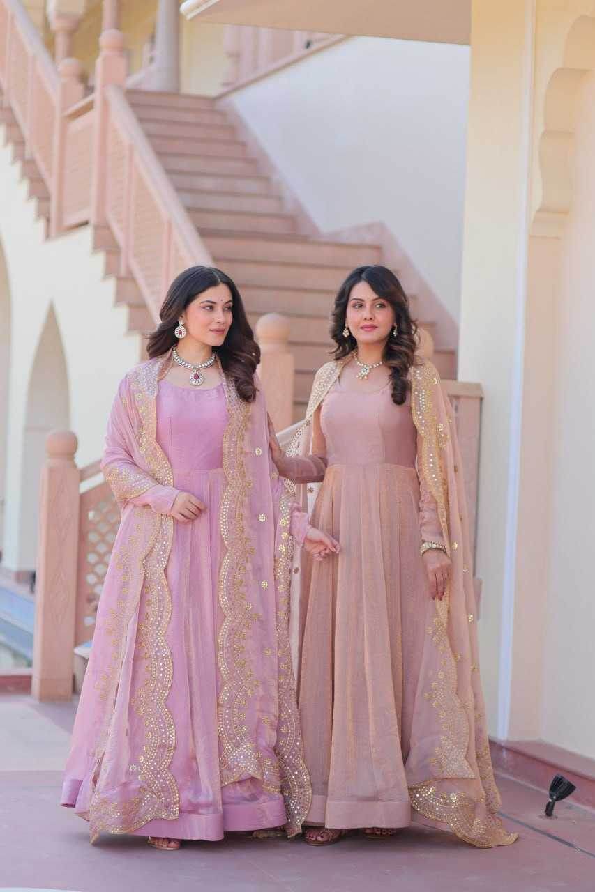 Chiffon Full Sleeve Gown With Dupatta - MYLUXURY LANE ENTERPRISE